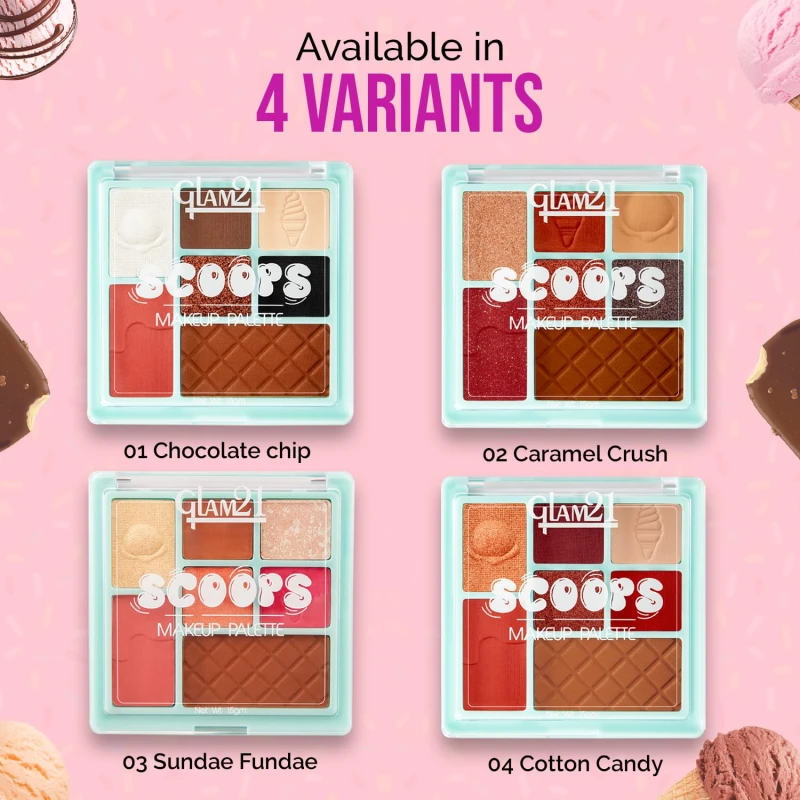Glam21 Scoop Makeup Palette | Face Palette With Eyeshadow, Blusher, Contour and Highlighter | Mix of Mattes &amp; Shimmers | Highly Pigmented | Travel-Friendly | All-in-One Kit | Sundae Fundae|15gm - Thumbnail 7
