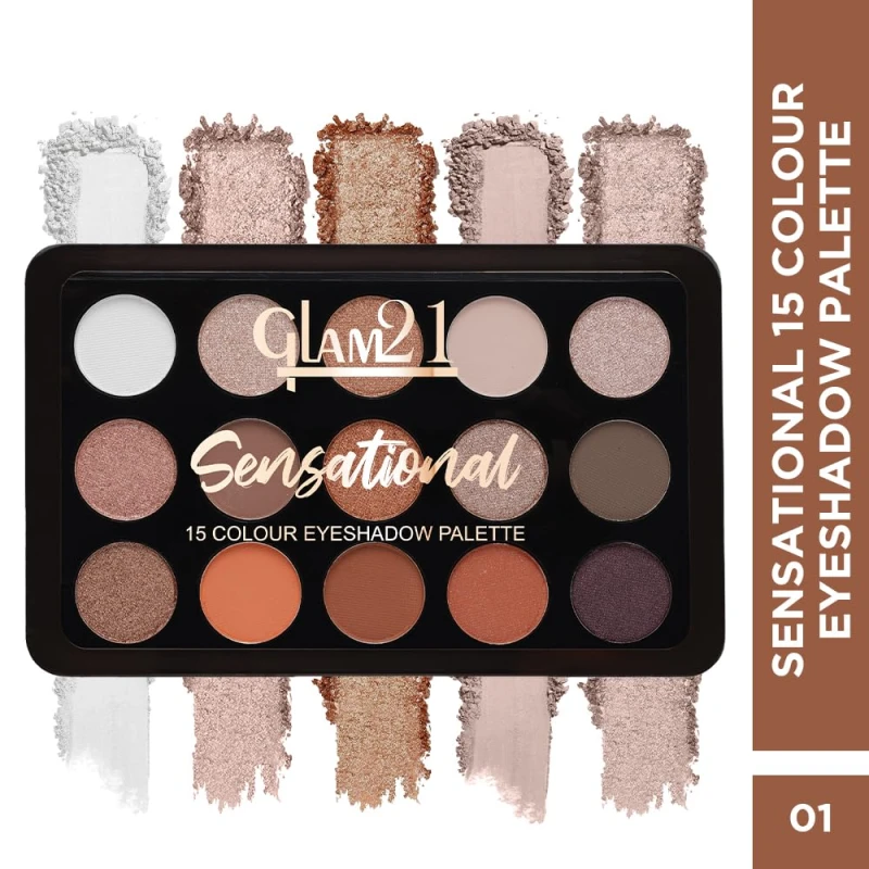 Glam21 Sensational Eyeshadow Palette | 15 Color Shades|Ultra Micronized Pigments|Smoky Eye Shadow|Long Lasting|14gm - 01 - Thumbnail 2