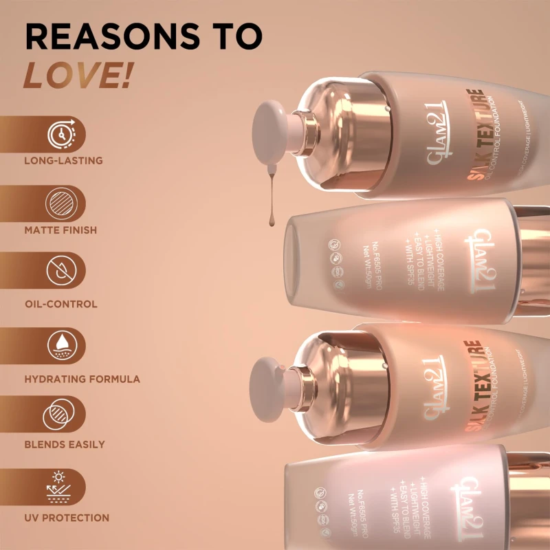 Glam21 Silk Foundation-Lightweight Hydrating Oil-free Formula for Long-lasting Makeup | Balance Skin pH Level | SPF35 UV Protection | Suitable for All Skin Type| 50gm, Gold Honey thumbnail 3