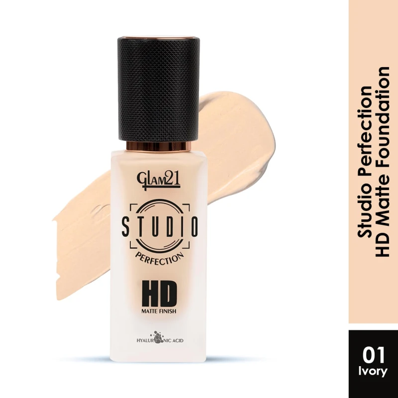 Glam21 Studio Perfection HD Matte Foundation - Matte Finish | Full Coverage Blendable | Long-Lasting Wear &amp; Waterproof | Hyaluronic Acid Infusion | Oil Control - For Normal Skin - Ivory 30ml thumbnail 2