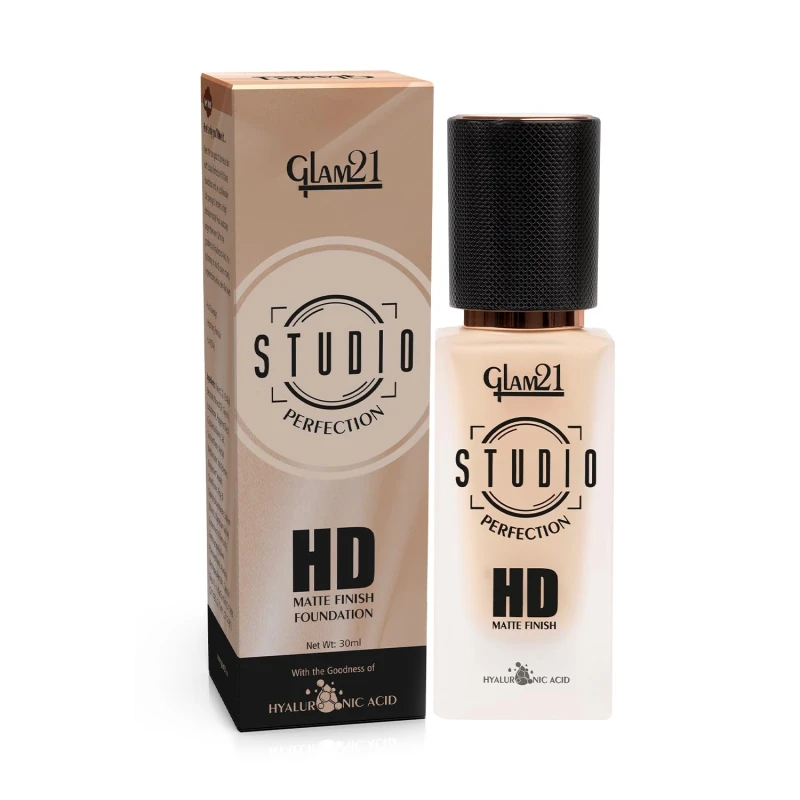 Glam21 Studio Perfection HD Matte Foundation - Matte Finish | Full Coverage Blendable | Long-Lasting Wear &amp; Waterproof | Hyaluronic Acid Infusion | Oil Control - For Normal Skin - Ivory 30ml thumbnail 9