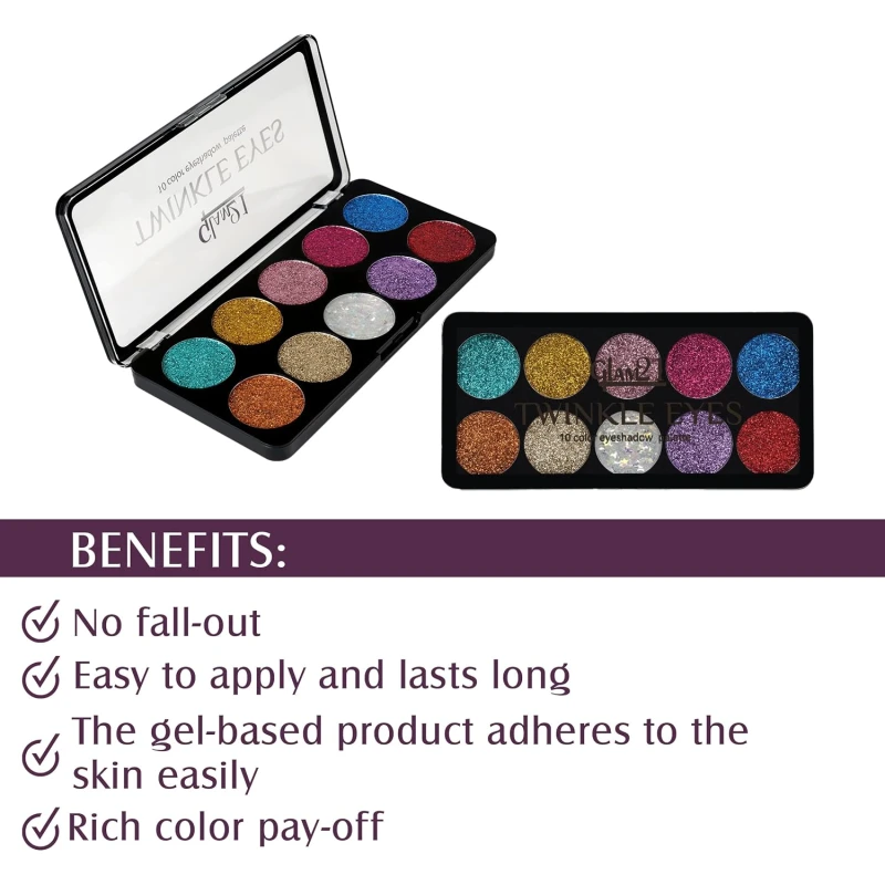 Glam21 Twinkle Eyes Glitter Palette|10 Cream Based Highly Pigmented Shades|Non Sticky Look -13gm-01 thumbnail 3