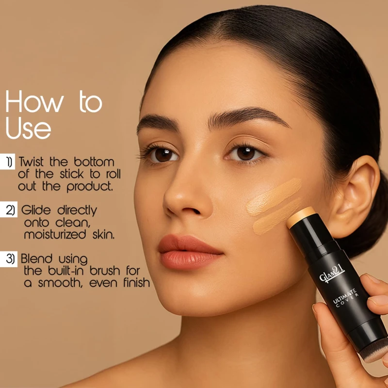 Glam21 Ultimate Cover Foundation Stick | Face Foundation Stick with In-Built Brush | WaterProof, Long Lasting Formula &amp; Natural Matte Finish | For All Skin Tone | 8gm| 03-Soft Beige thumbnail 4