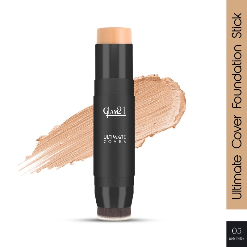 Glam21 Ultimate Cover Foundation Stick | Face Foundation Stick with In-Built Brush | WaterProof, Long Lasting Formula &amp; Natural Matte Finish | For All Skin Tone | 8Gm| 05-Rich Toffee - Thumbnail 2