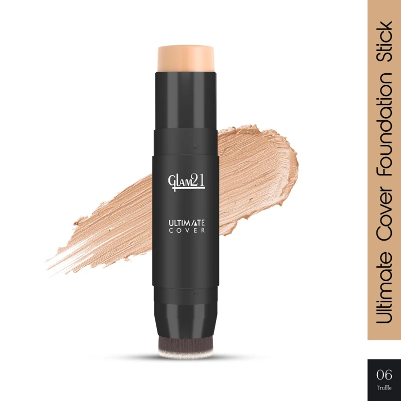 Glam21 Ultimate Cover Foundation Stick | Face Foundation Stick with In-Built Brush | WaterProof, Long Lasting Formula &amp; Natural Matte Finish | For All Skin Tone | 8Gm| 06-Truffle thumbnail 2