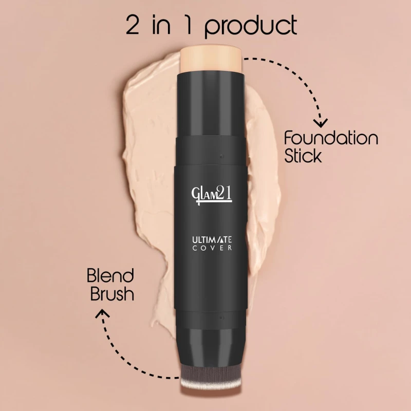 Glam21 Ultimate Cover Foundation Stick | Face Foundation Stick with In-Built Brush | WaterProof, Long Lasting Formula &amp; Natural Matte Finish | For All Skin Tone | 8Gm| 06-Truffle thumbnail 6
