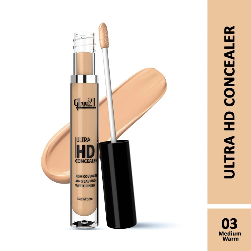 Glam21 Ultra HD Liquid Concealer for HD Finish | Non-sticky Long-lasting Matte Finish | | Easy-gliding Applicator | Hide Pores, Skin Acne, Scars, Blemishes | 5gm, Medium Warm thumbnail 2