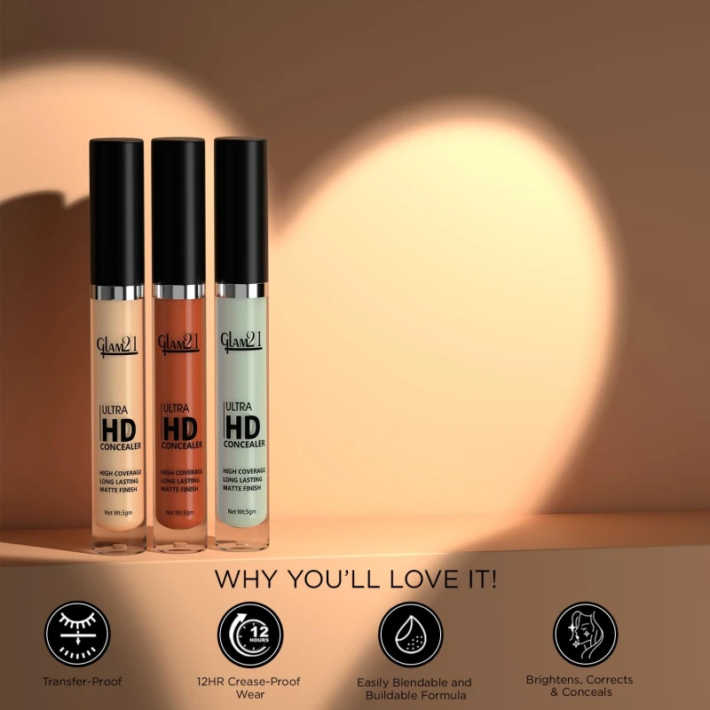 Glam21 Ultra HD Liquid Concealer for HD Finish | Non-sticky Long-lasting Matte Finish | | Easy-gliding Applicator | Hide Pores, Skin Acne, Scars, Blemishes | 5gm, Medium Warm thumbnail 3