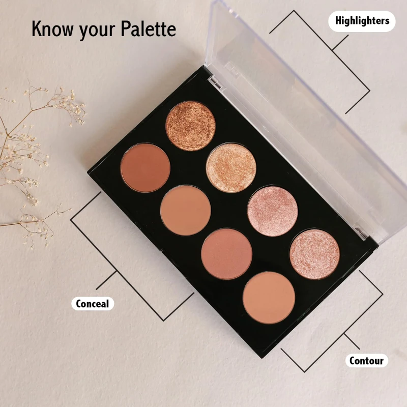Glam21 Ultra Professional Baked Contour &amp; Highlighter Makeup Palette | 8 Versatile Shades for Sun-Kissed &amp; Shimmery Glow | Blendable, Long-Lasting Face Palette for Radiant| 21gm, Shade-01 - Thumbnail 3