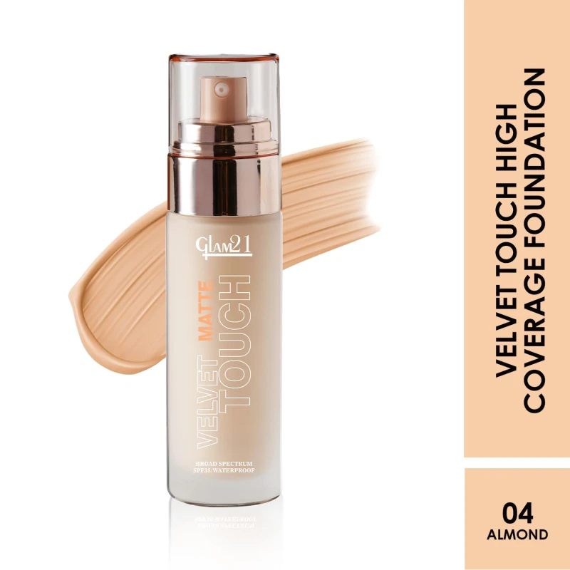 Glam21 Velvet Touch Oil Control Silk Foundation|Waterproof, High Coverage, Velvet Matte Finish,Ultimate Full coverage, Lightweight and Breathable,SPF 35 Long Lasting|Almond-50gm thumbnail 2