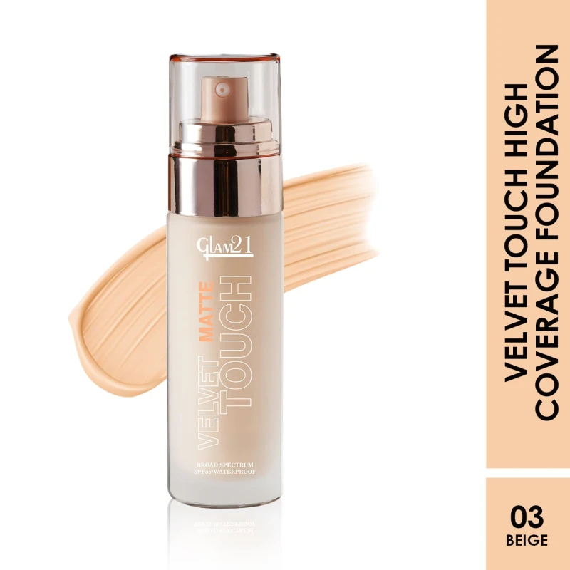 Glam21 Velvet Touch Oil Control Silk Foundation|Waterproof, High Coverage, Velvet Matte Finish,Ultimate Full coverage, Lightweight and Breathable,SPF 35 Long Lasting|Beige-50gm thumbnail 2