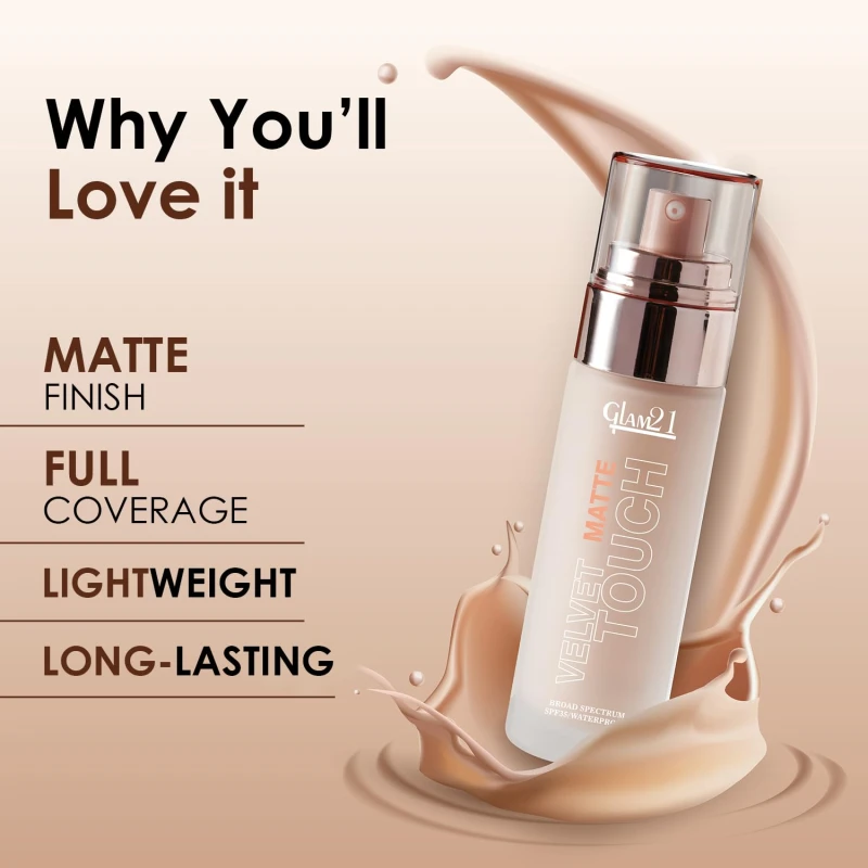 Glam21 Velvet Touch Oil Control Silk Foundation|Waterproof, High Coverage, Velvet Matte Finish,Ultimate Full coverage, Lightweight and Breathable,SPF 35 Long Lasting|Beige-50gm thumbnail 3