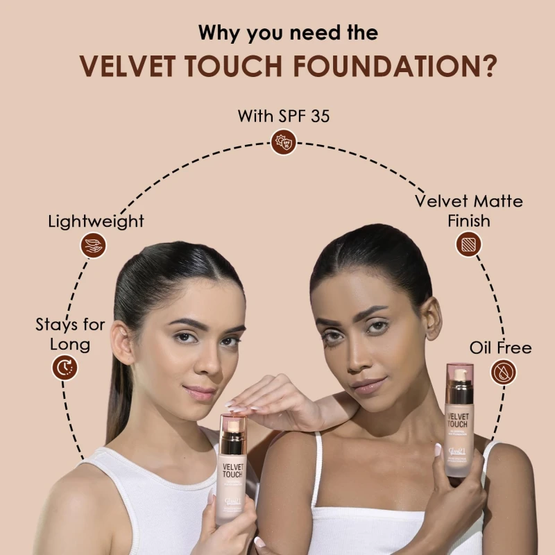Glam21 Velvet Touch Oil Control Silk Foundation|Waterproof, High Coverage, Velvet Matte Finish,Ultimate Full coverage, Lightweight and Breathable,SPF 35 Long Lasting|Beige-50gm thumbnail 4