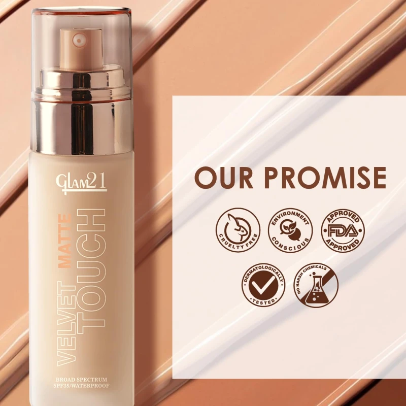 Glam21 Velvet Touch Oil Control Silk Foundation|Waterproof, High Coverage, Velvet Matte Finish,Ultimate Full coverage, Lightweight and Breathable,SPF 35 Long Lasting|Beige-50gm thumbnail 9