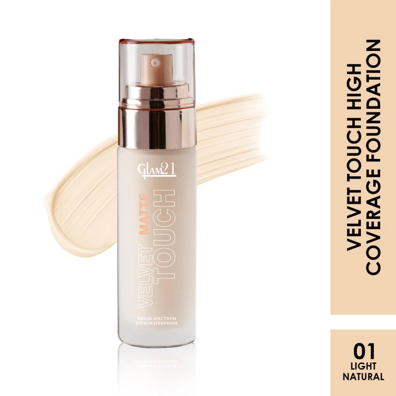 Glam21 Velvet Touch Oil Control Silk Foundation|Waterproof, High Coverage, Velvet Matte Finish,Ultimate Full coverage, Lightweight and Breathable,SPF 35 Long Lasting|Light Natural-50gm thumbnail 2