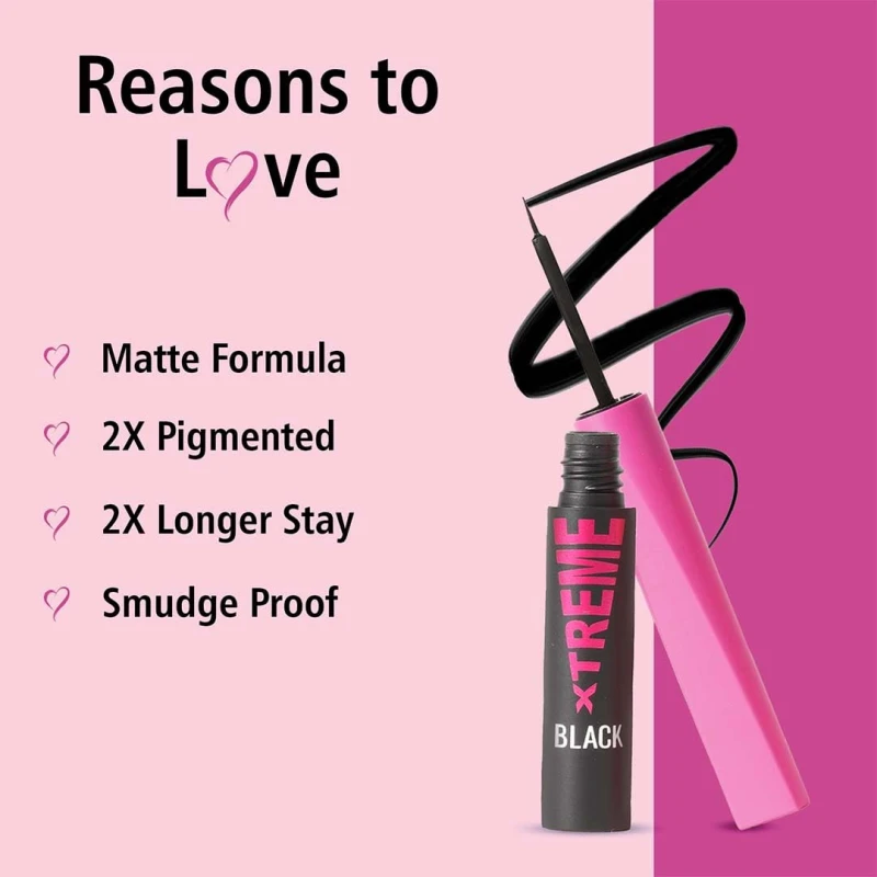 Glam21 Xtreme Black Eyeliner | Intense Matte Finish | Smudge-Proof &amp; Water-Resistant | 12-Hour Long Stay | Quick-Drying Fine Tip Liquid Eyeliner | Precise Eye Definition | 4ml thumbnail 3