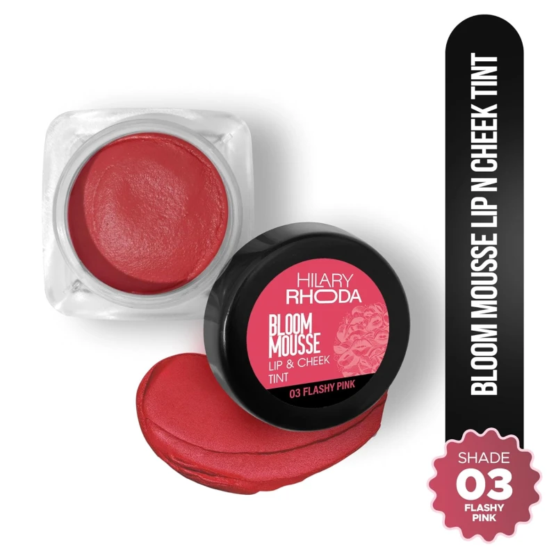 Hilary Rhoda Bloom Mousse Lip N Cheek Tint | Waterproof &amp; Smudge-Proof | 12-Hour Stay | Non-Drying Formula | Mousse Texture | Matte Finish - 6g (Flashy Pink - Shade 03) thumbnail 2