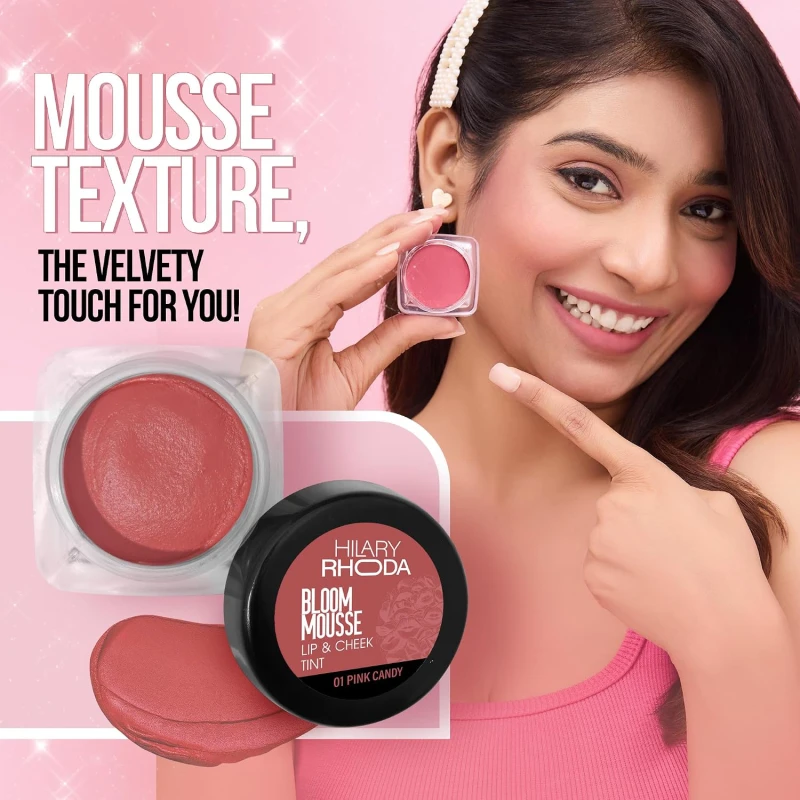 Hilary Rhoda Bloom Mousse Lip N Cheek Tint | Waterproof &amp; Smudge-Proof | 12-Hour Stay | Non-Drying Formula | Mousse Texture | Matte Finish - 6g (Flashy Pink - Shade 03) thumbnail 3