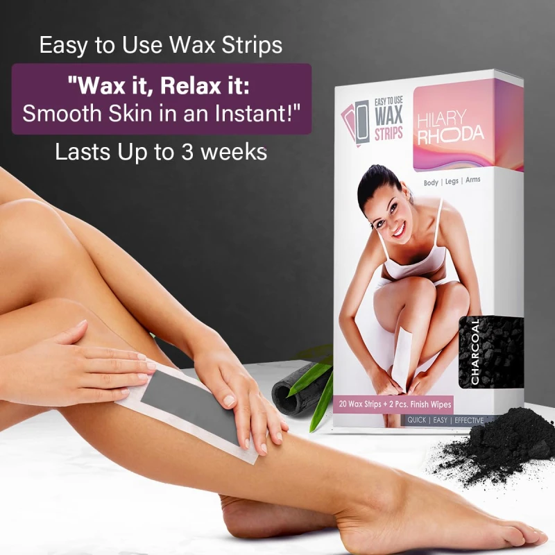 Hilary Rhoda Easy To Use Wax Strips | Gel Wax Hair Removal | Full Body Wax Strips for Arms,Legs &amp; Body | Salon Like Results at Home Wax Strips | With 2 Finish Wipes | 20 Strips (Charcoal - Shade 01) thumbnail 3