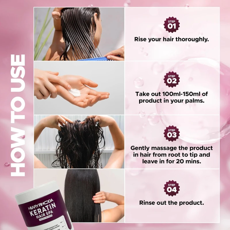 Hilary Rhoda Keratin Hair Spa | Deep Conditioning For Dry, Frizzy &amp; Damaged Hair | Total Hair Repair | Strengthening &amp; Smoothing Hair|At-Home Hair Spa Treatment | For All Hair Types| 1000 millilitre - Thumbnail 7