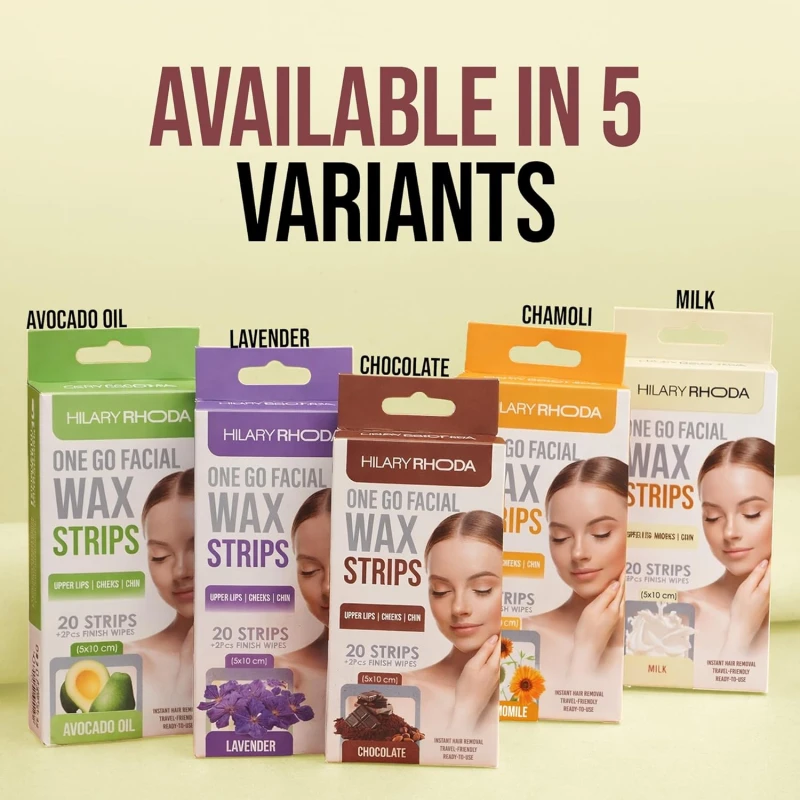 Hilary Rhoda One Go Facial Wax Strips | Ready-To-Use Facial Wax Strips | Face, Cheek, Upper Lip &amp; Chin Facial Wax | Painless Hair Removal | With 2 Finish Wipes | 20 Strips (Chocolate - Shade 04) - Thumbnail 7