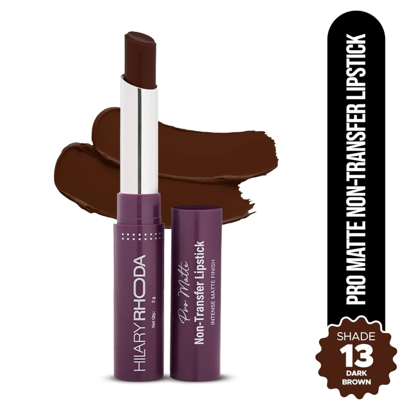 Hilary Rhoda Pro Matte Non-Transfer Lipstick | Waterproof &amp; Smudge-Proof | 12-Hour Long Stay | 24 Shades Available | Highly Pigmented Matte Finish Lipstick | 2g - (Dark Brown | Shade 13) - Thumbnail 2