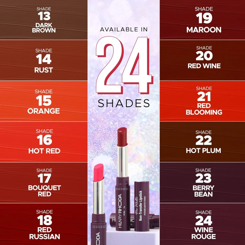 Hilary Rhoda Pro Matte Non-Transfer Lipstick | Waterproof &amp; Smudge-Proof | 12-Hour Long Stay | 24 Shades Available | Highly Pigmented Matte Finish Lipstick | 2g - (Hot Plum | Shade 22) thumbnail 15