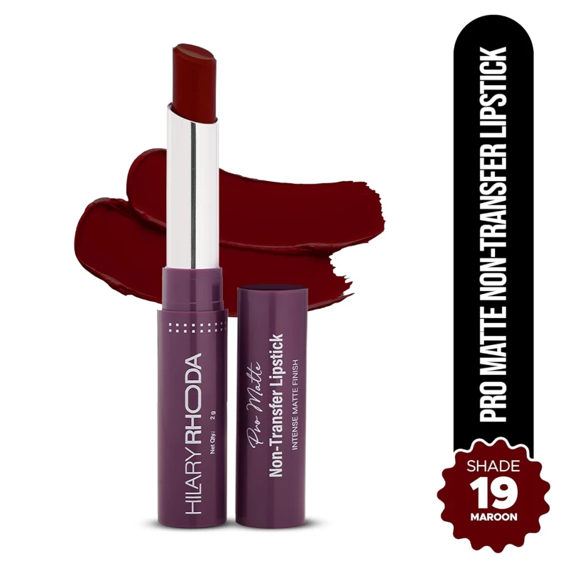 Hilary Rhoda Pro Matte Non-Transfer Lipstick | Waterproof &amp; Smudge-Proof | 12-Hour Long Stay | 24 Shades Available | Highly Pigmented Matte Finish Lipstick | 2g - (Maroon | Shade 19) thumbnail 2