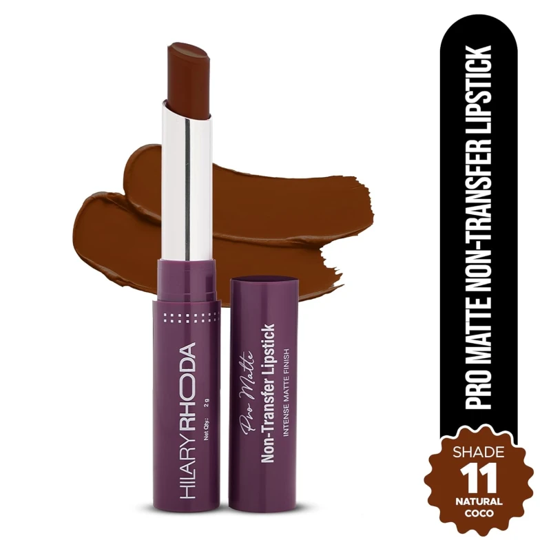 Hilary Rhoda Pro Matte Non-Transfer Lipstick | Waterproof &amp; Smudge-Proof | 12-Hour Long Stay | 24 Shades Available | Highly Pigmented Matte Finish Lipstick | 2g - (Natural Coco | Shade 11) - Thumbnail 2