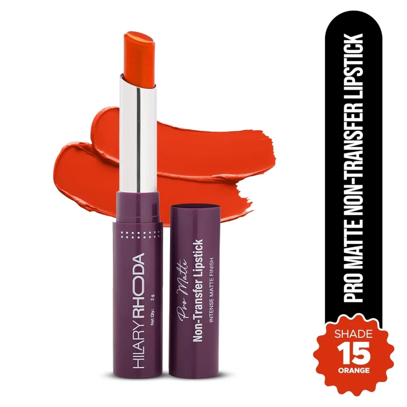 Hilary Rhoda Pro Matte Non-Transfer Lipstick | Waterproof &amp; Smudge-Proof | 12-Hour Long Stay | 24 Shades Available | Highly Pigmented Matte Finish Lipstick | 2g - (Orange | Shade 15) thumbnail 2