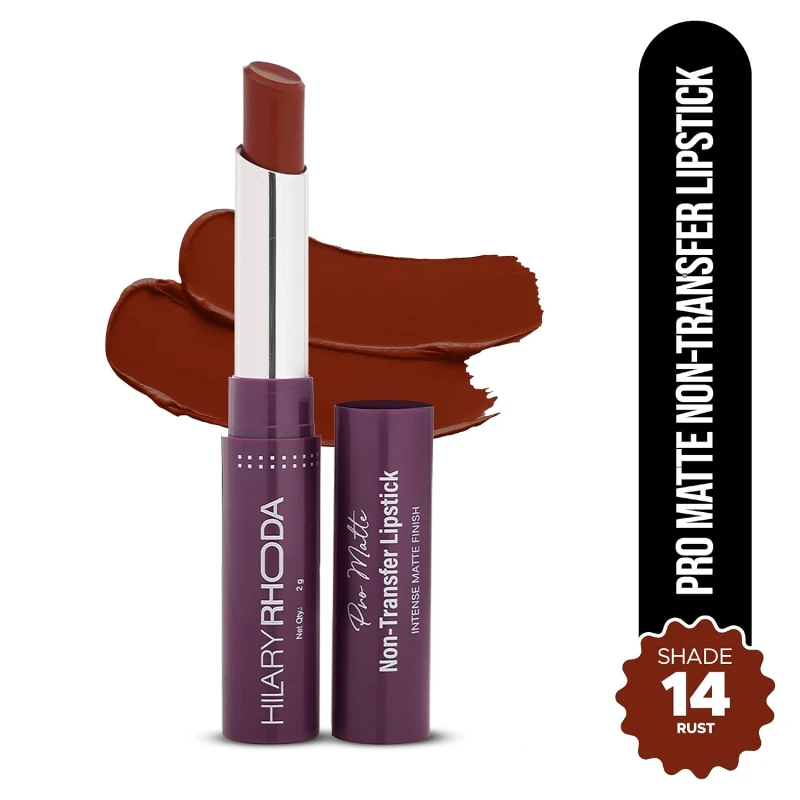 Hilary Rhoda Pro Matte Non-Transfer Lipstick | Waterproof &amp; Smudge-Proof | 12-Hour Long Stay | 24 Shades Available | Highly Pigmented Matte Finish Lipstick | 2g - (Rust | Shade 14) thumbnail 2