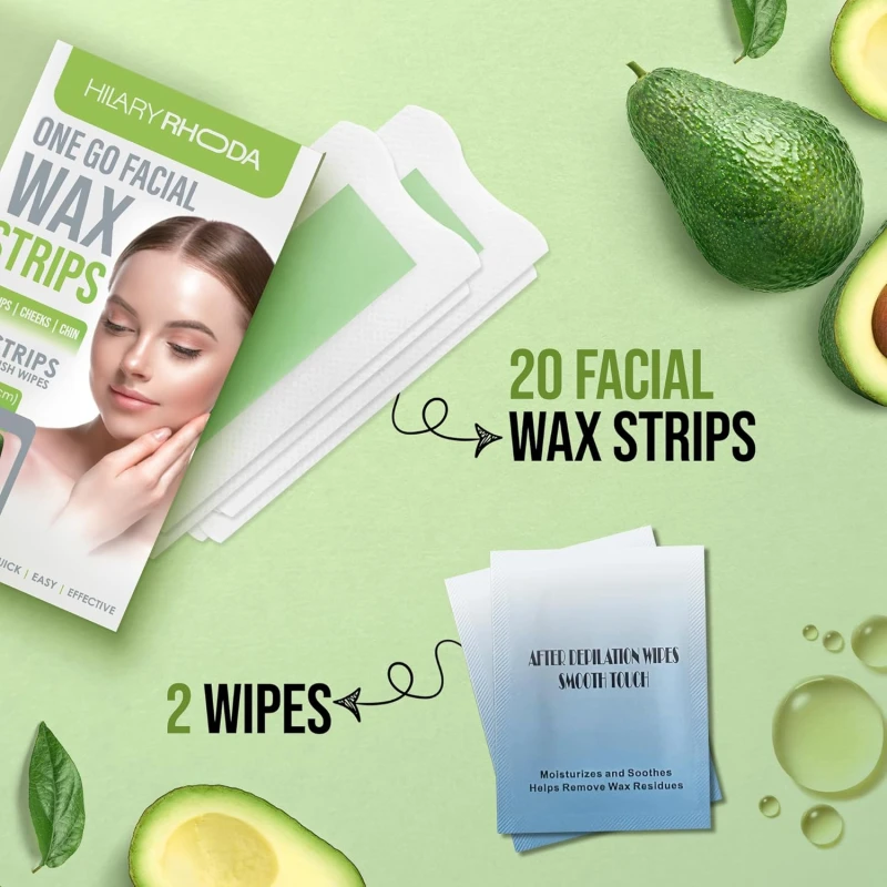Hilary Rhoda Women One Go Facial Wax Strips | Avocado Oil Extract | Ready-to-Use for Upper Lip, Chin &amp; Cheeks | Hair Removal Strips with 2 Wipes | Painless, Quick &amp; Gentle Waxing | 20 Strips  SHADE 01) thumbnail 5
