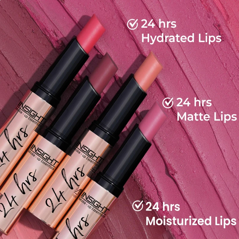 INSIGHT 24 Hrs Non-Transfer Matte Lipstick | Lightweight, Highly Pigmented, Long Wear | Kiss Proof &amp; Smudge Proof | With Vitamin E &amp; Jojoba Oil | Vegan, Toxin Free | Shade - 01 Vamp Me Up (3g) thumbnail 4