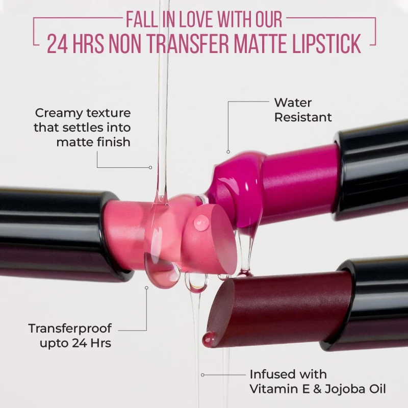INSIGHT 24 Hrs Non-Transfer Matte Lipstick | Lightweight, Highly Pigmented, Long Wear | Kiss Proof &amp; Smudge Proof | With Vitamin E &amp; Jojoba Oil | Vegan, Toxin Free | Shade - 04 Forget Me (3g) thumbnail 3