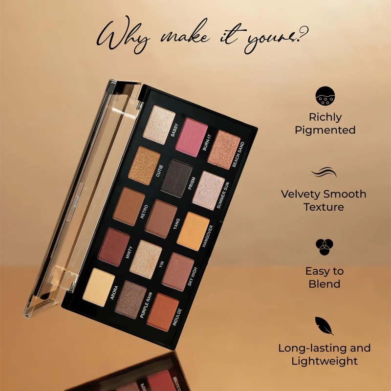 INSIGHT All Eyes On You Eyeshadow Palette (17 g) | Mix of 15 Matte, Shimmer &amp; Metallic Shades | Smooth Texture | Intense Pigment | One Stroke Payoff | Transfer Proof | Long Lasting | Easy Blending | Beginner Friendly Eye Makeup Kit thumbnail 3