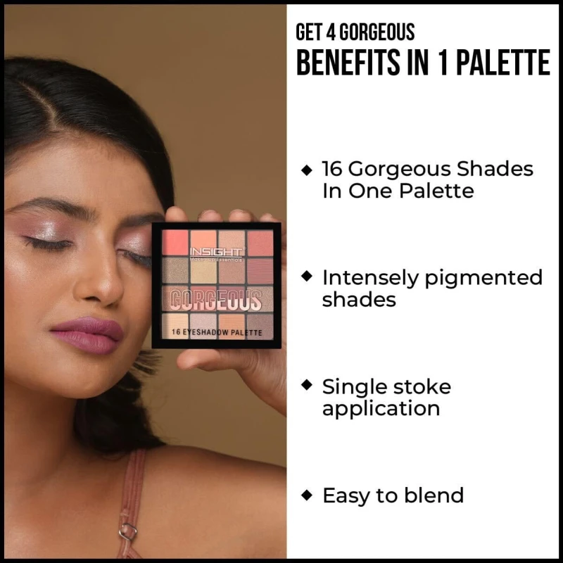 Insight Cosmetics Gorgeous 16 Color Eyeshadow Palette|Matte|Shimmer|Beginner Friendly &amp; Long Lasting Eye Shadow Palette|Long Wearing And Easily Blendable Eye Makeup Palette, 37gm(MK09-Pink Island) thumbnail 2