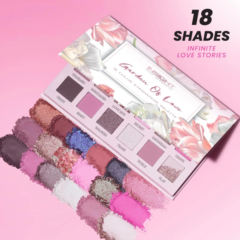 INSIGHT Garden of Love Eyeshadow Palette | 18 Pigmented Shades with Metallic, Shimmer &amp; Multi-Finish Colors | Long-Lasting, Blendable Eye Makeup for Day or Night | 40g - Thumbnail 6