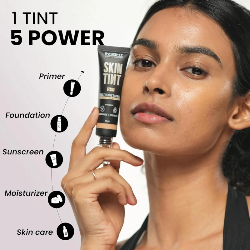 INSIGHT Skin Tint 5-in-1 Serum Foundation (30g) | SPF 20 PA++++ | Lightweight, Hydrating &amp; Brightening with Niacinamide &amp; Rice Water | Primer, Moisturizer &amp; Sunscreen in One | For All Skin Types - Shade: Hazelnut Shot thumbnail 4