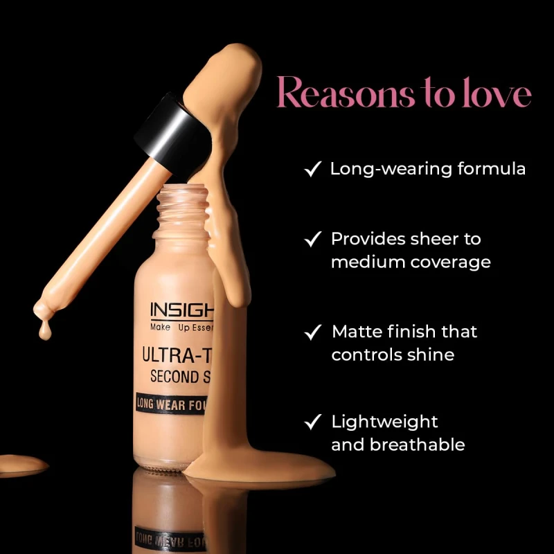 INSIGHT Ultra-Thin Second Skin Foundation 20ml | Long Wear Liquid Matte, Waterproof, Full Coverage, Oil-Free, SPF 15, Lightweight Base – Warm Nude thumbnail 2