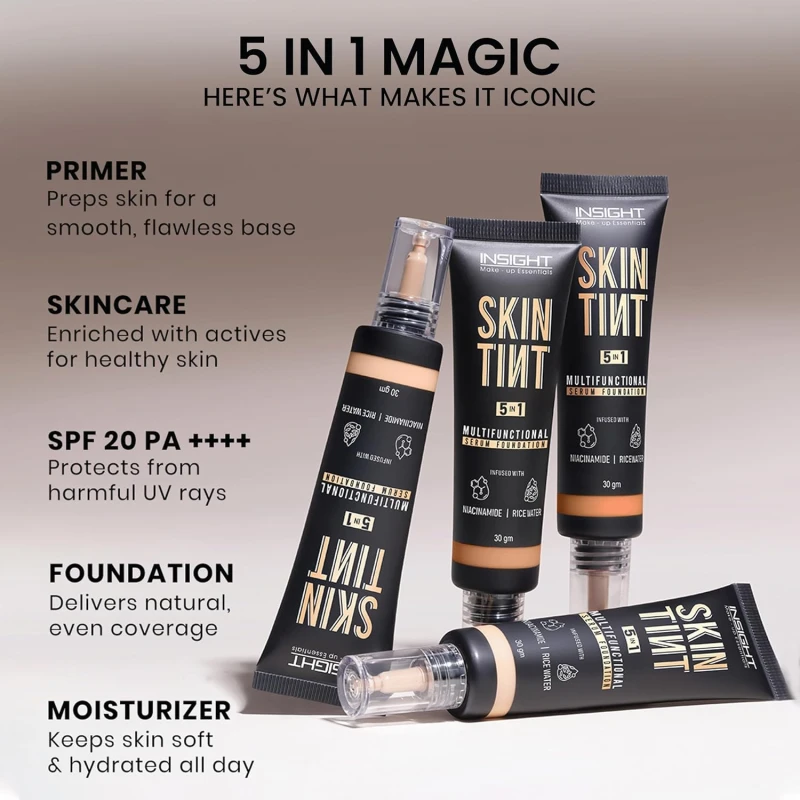NSIGHT Skin Tint 5-in-1 Serum Foundation (30g) | SPF 20 PA++++ | Lightweight, Hydrating &amp; Brightening with Niacinamide &amp; Rice Water | Primer, Moisturizer &amp; Sunscreen in One | For All Skin Types - Shade: Latte Please ! thumbnail 5