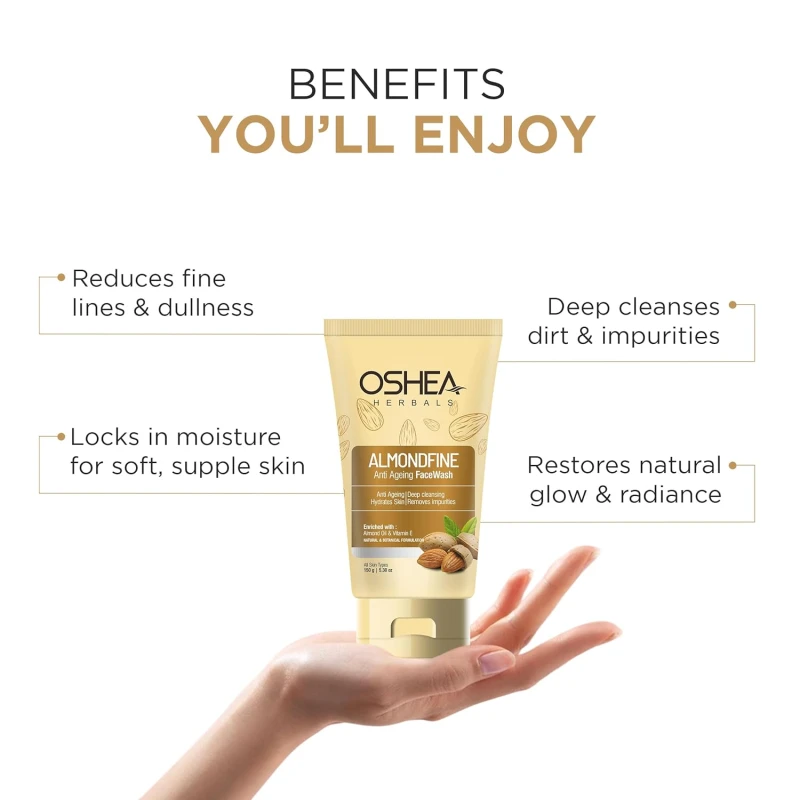 Oshea Herbals Almondfine Anti Agening Gel Face Wash For All Skin Types | Deep Cleansing &amp; Hydrates Skin with Almond Oil &amp; Vitamin E 100gm thumbnail 3