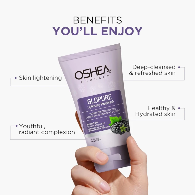 Oshea Herbals Glopure Lightening Face Wash- Hydrates Skin | Deep Cleansing | Lightens Skin | Tone &amp; Removes Impurities 150 Gram (Pack of 2) - Thumbnail 3