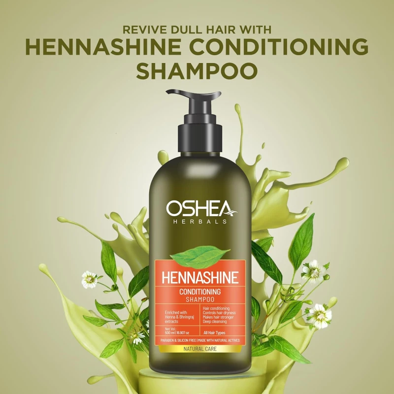 Oshea Herbals Heenashine Conditioning Shampoo | Controls Dryness &amp; Makes Hair Stronger with Deep Cleansing | Enriched with Henna &amp; Bhringraj 500 ml thumbnail 3