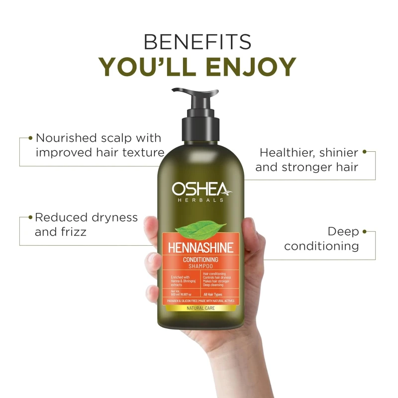 Oshea Herbals Heenashine Conditioning Shampoo | Controls Dryness &amp; Makes Hair Stronger with Deep Cleansing | Enriched with Henna &amp; Bhringraj 500 ml thumbnail 4