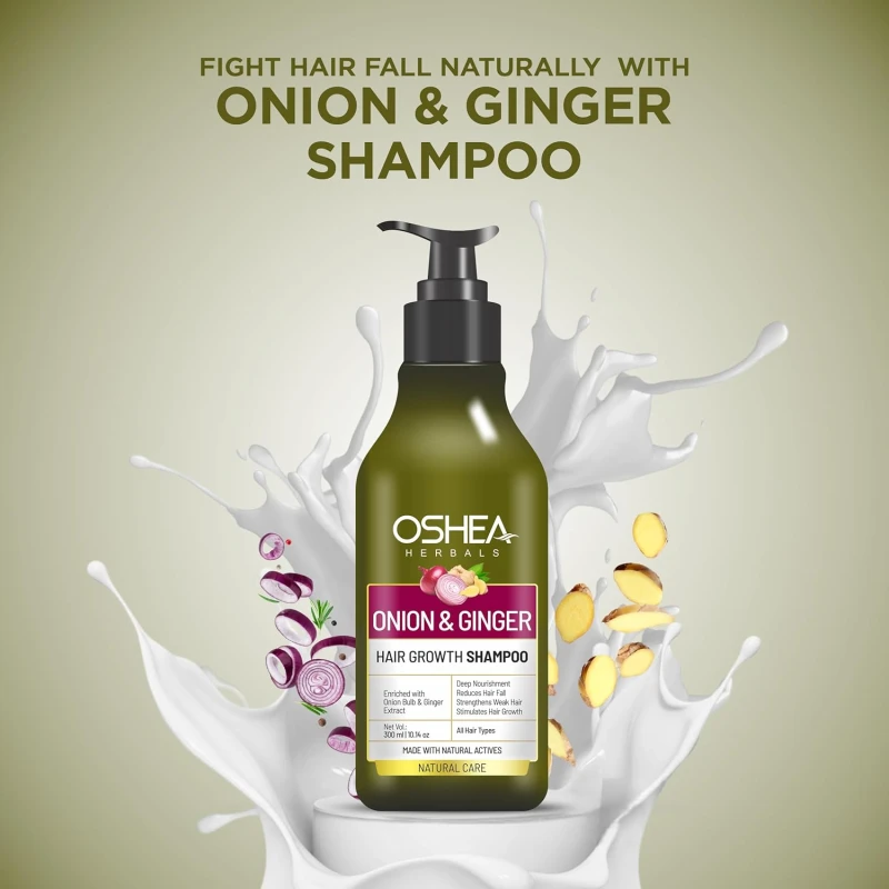 Oshea Herbals Natural Hair Growth Shampoo for Men &amp; Women | Deep Nourishment, Promotes Hair Growth with Controlled Hairfall | Enriched with Onion Bulb &amp; Ginger Extract - 300ml thumbnail 2