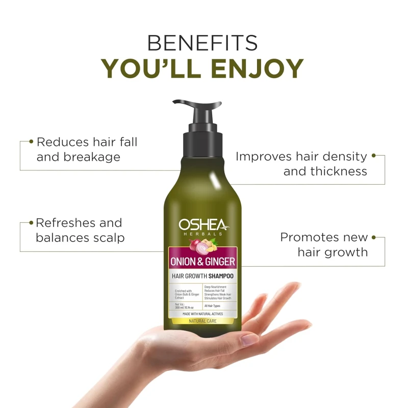 Oshea Herbals Natural Hair Growth Shampoo for Men &amp; Women | Deep Nourishment, Promotes Hair Growth with Controlled Hairfall | Enriched with Onion Bulb &amp; Ginger Extract - 300ml thumbnail 3