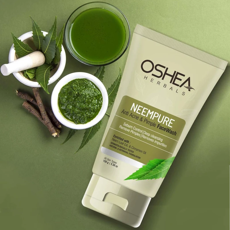 Oshea Herbals Neempure Anti Acne &amp; Pimple Facewash for Women &amp; Men | Controls Sebum with Deep Cleansing | Reduces Pimples &amp; Blemish Free Clear Skin | Enriched with Neem Extract &amp; Cinnamon Oil - 150g thumbnail 3