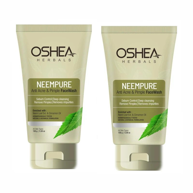 Oshea Herbals Neempure Anti Acne &amp; Pimple Facewash for Women &amp; Men | Controls Sebum with Deep Cleansing | Reduces Pimples &amp; Blemish Free Skin | Enriched with Neem Extract &amp; Cinnamon Oil (Pack of 2)150g thumbnail 4
