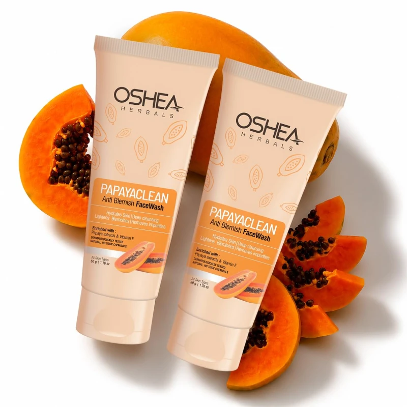 Oshea Herbals Papayaclean Anti Blemishes Gel Face Wash For All Skin Types | Lightens Blemish &amp; Brightens Skin with Papaya Extracts &amp; Vitamin E - 50g (pack of 2) thumbnail 5
