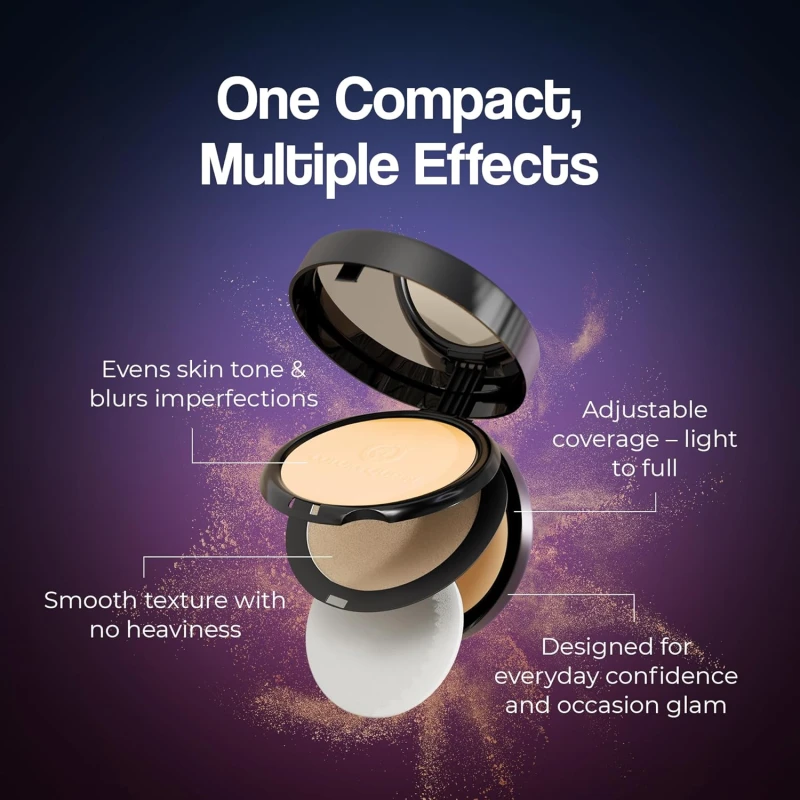 Queen 3-in-1 Multi Effect Sun Block Compact Powder - Rose Blush, 30g | Long Lasting Compact Powder with Highlighter | Blends Effortlessly, Absorbs Oil, Lightweight Pressed Powder for Women thumbnail 7